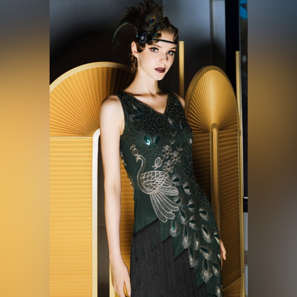 BABEYOND  Vintage peacock Dress 1920’s dress size Large